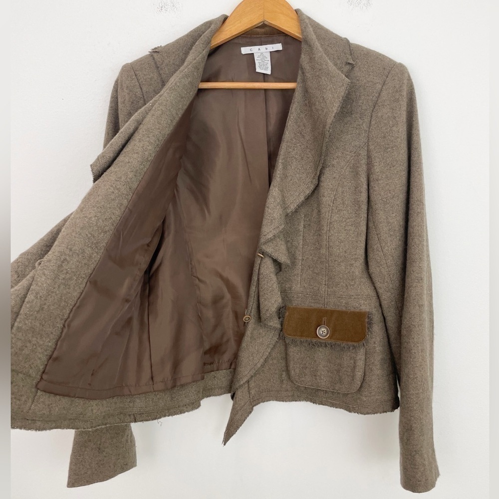 Cabi Kensington Brown Wool Ruffle Button Down Blazer Size 10